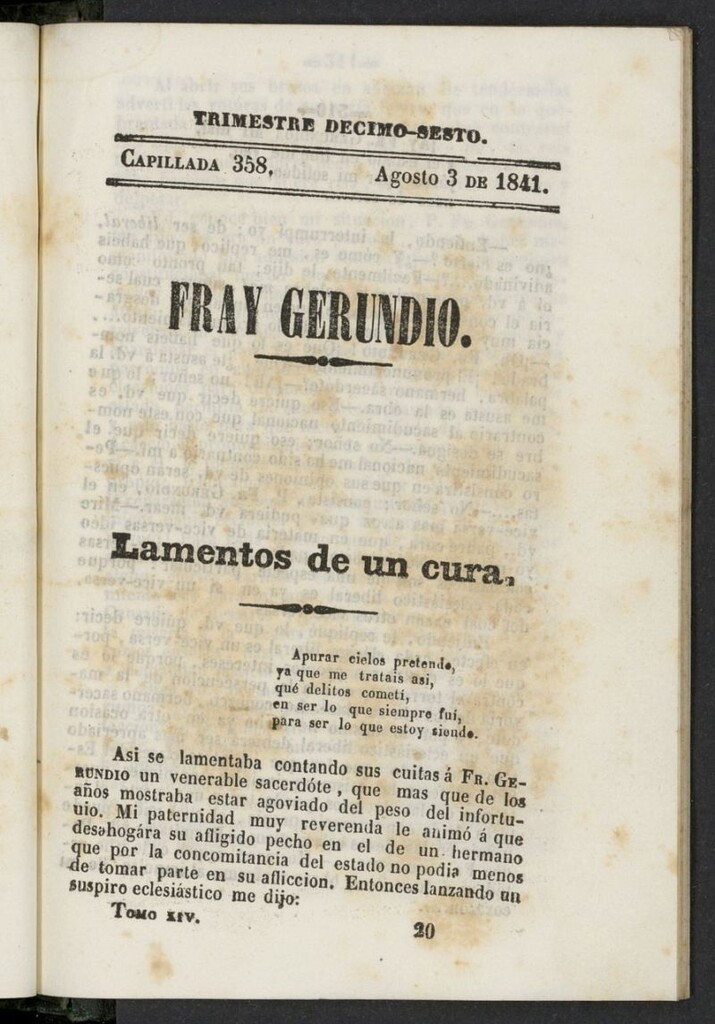 Miniatura de Fr. Gerundio: periódico satírico de política y costumbres del 3 de agosto de 1841, capillada 358