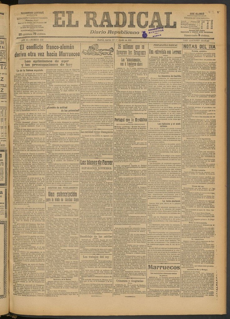 Miniatura de El Radical: diario republicano del 22 de agosto de 1911