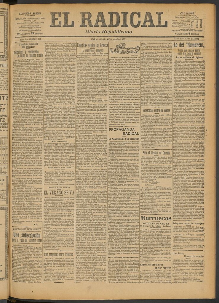 Miniatura de El Radical: diario republicano del 23 de agosto de 1911