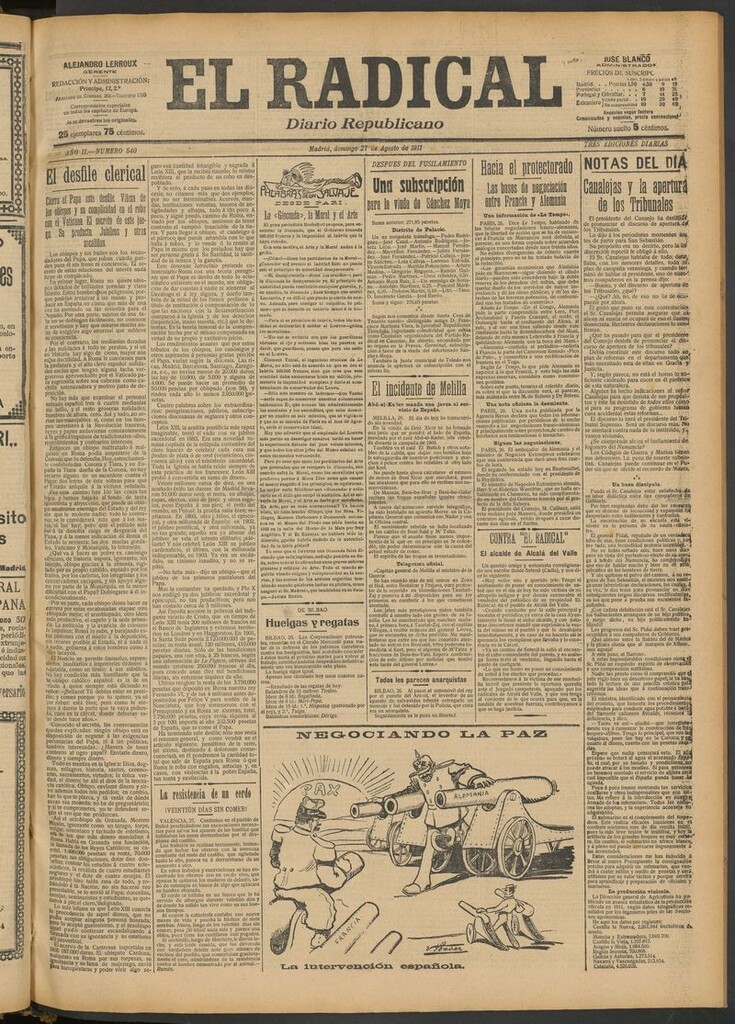 Miniatura de El Radical: diario republicano del 27 de agosto de 1911