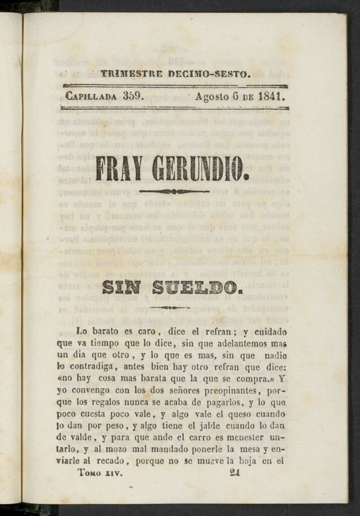 Miniatura de Fr. Gerundio: periódico satírico de política y costumbres del 6 de agosto de 1841, capillada 359