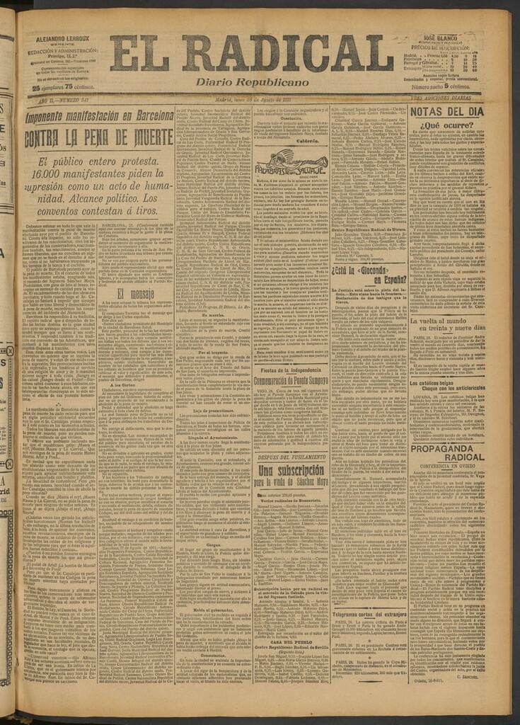 Miniatura de El Radical: diario republicano del 28 de agosto de 1911