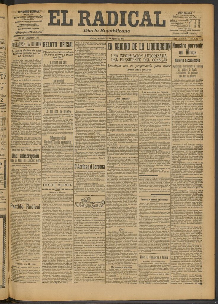 Miniatura de El Radical: diario republicano del 30 de agosto de 1911