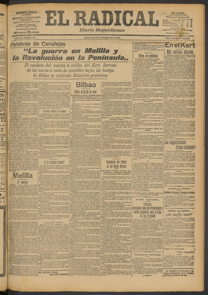Miniatura de El Radical: diario republicano del 13 de septiembre de 1911