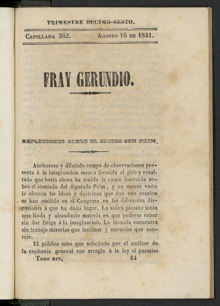 Miniatura de Fr. Gerundio: periódico satírico de política y costumbres del 16 de agosto de 1841, capillada 362