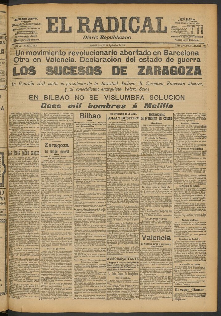 Miniatura de El Radical: diario republicano del 18 de septiembre de 1911