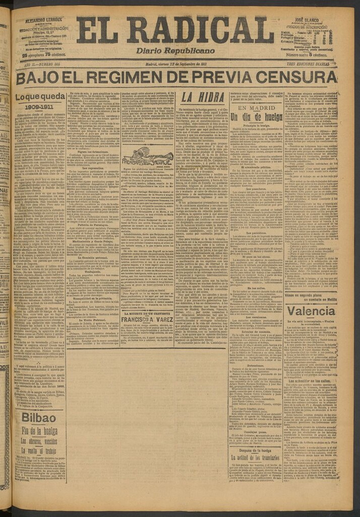 Miniatura de El Radical: diario republicano del 22 de septiembre de 1911