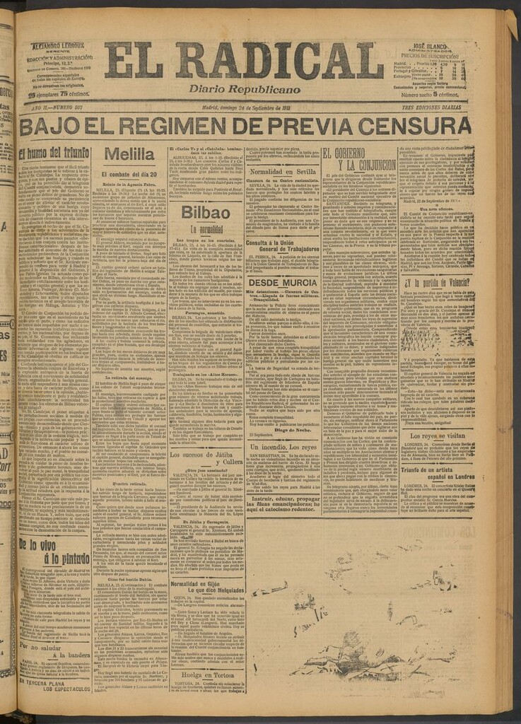 Miniatura de El Radical: diario republicano del 24 de septiembre de 1911