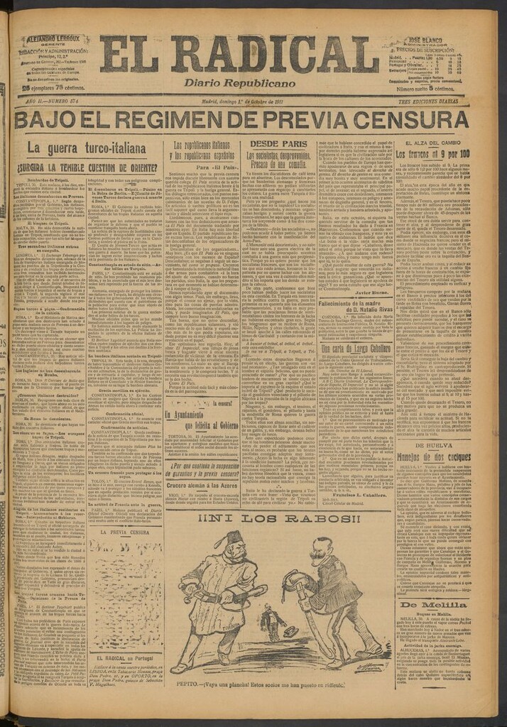 Miniatura de El Radical: diario republicano del 1 de octubre de 1911