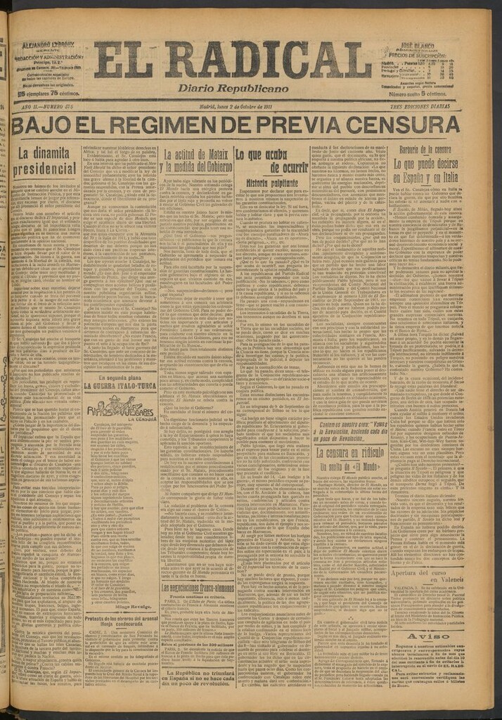 Miniatura de El Radical: diario republicano del 2 de octubre de 1911