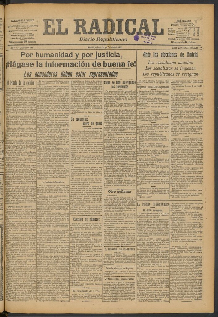 Miniatura de El Radical: diario republicano del 28 de octubre de 1911