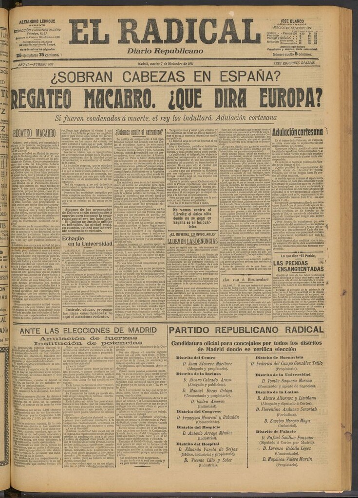 Miniatura de El Radical: diario republicano del 7 de noviembre de 1911