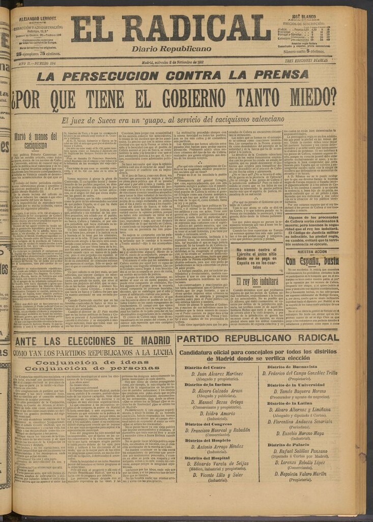 Miniatura de El Radical: diario republicano del 8 de noviembre de 1911