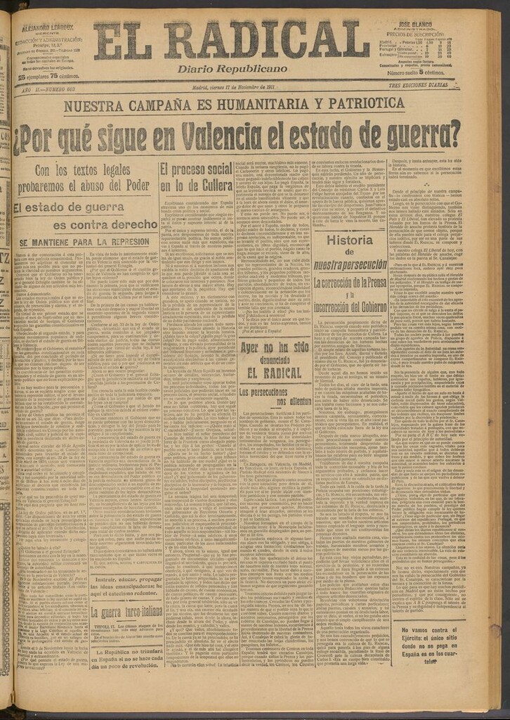 Miniatura de El Radical: diario republicano del 17 de noviembre de 1911