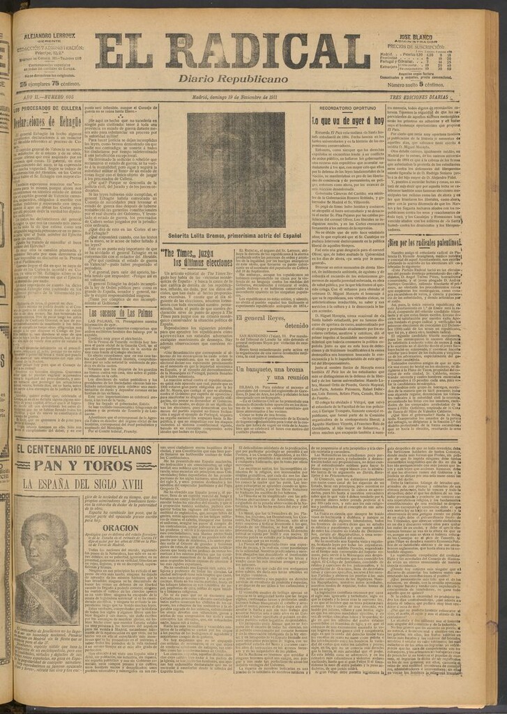 Miniatura de El Radical: diario republicano del 19 de noviembre de 1911