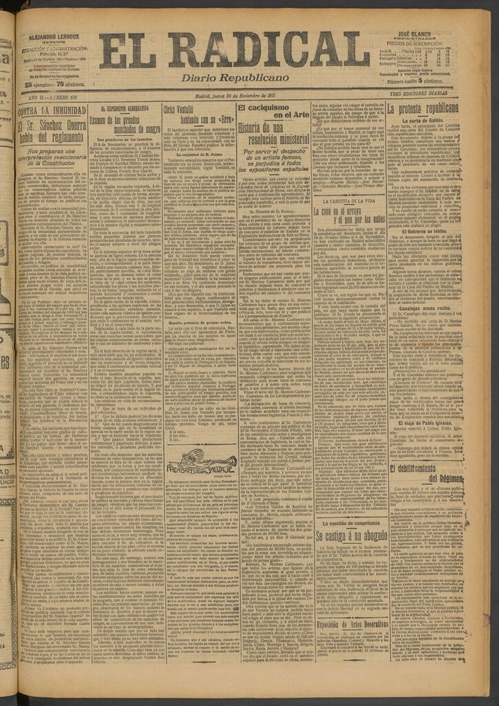Miniatura de El Radical: diario republicano del 30 de noviembre de 1911