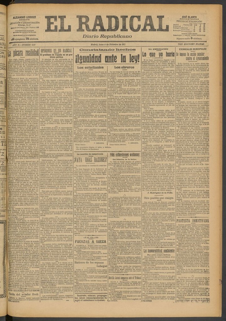 Miniatura de El Radical: diario republicano del 4 de diciembre de 1911