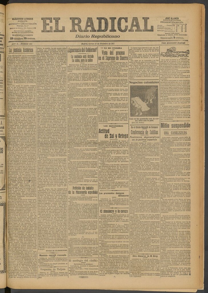 Miniatura de El Radical: diario republicano del 15 de diciembre de 1911