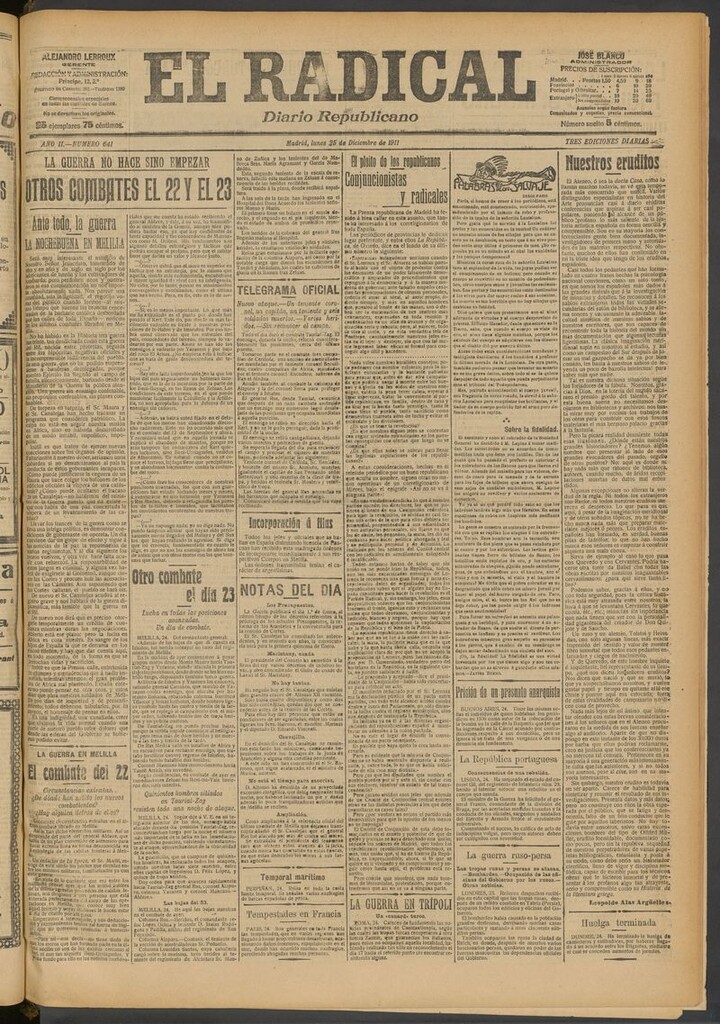 Miniatura de El Radical: diario republicano del 25 de diciembre de 1911