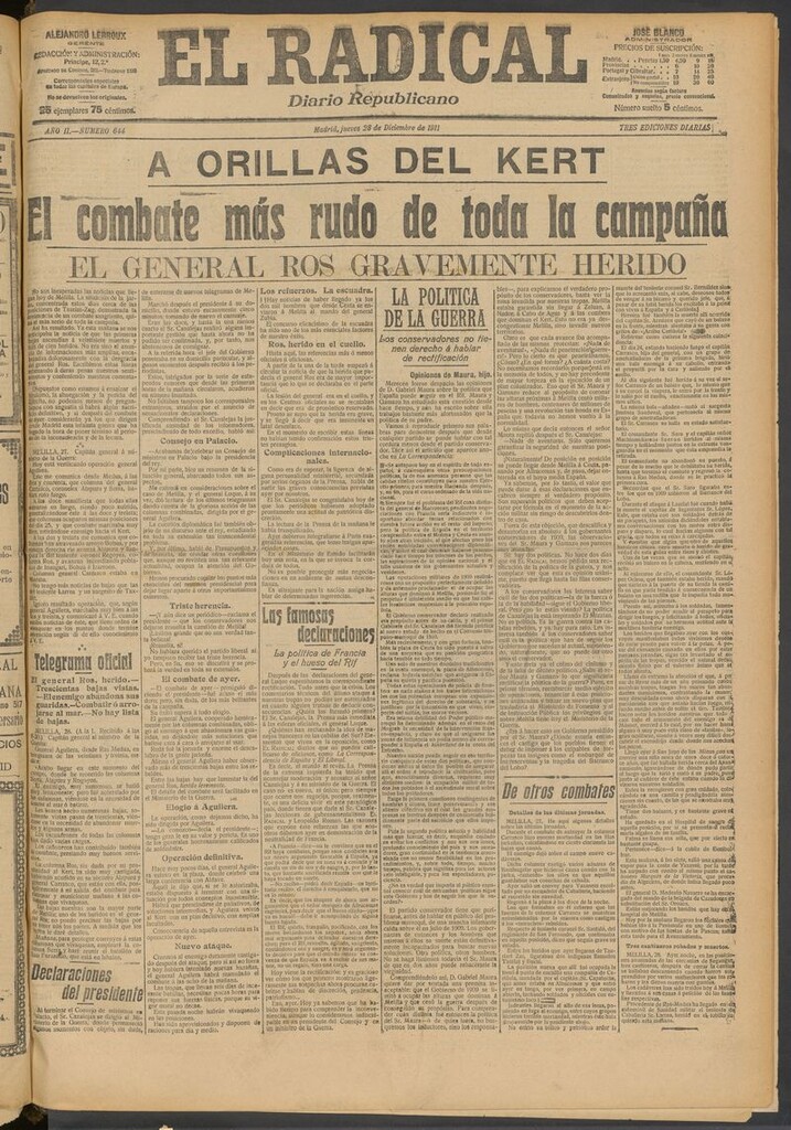 Miniatura de El Radical: diario republicano del 28 de diciembre de 1911