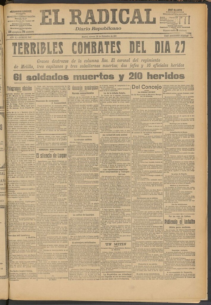 Miniatura de El Radical: diario republicano del 29 de diciembre de 1911