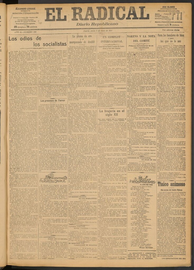 Miniatura de El Radical: diario republicano del 5 de enero de 1911