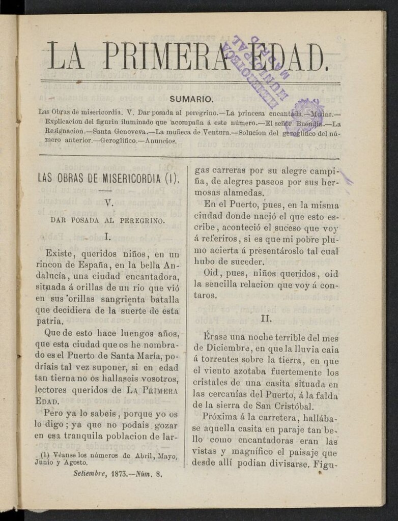 Miniatura de La Primera Edad de septiembre de 1873, nº 8