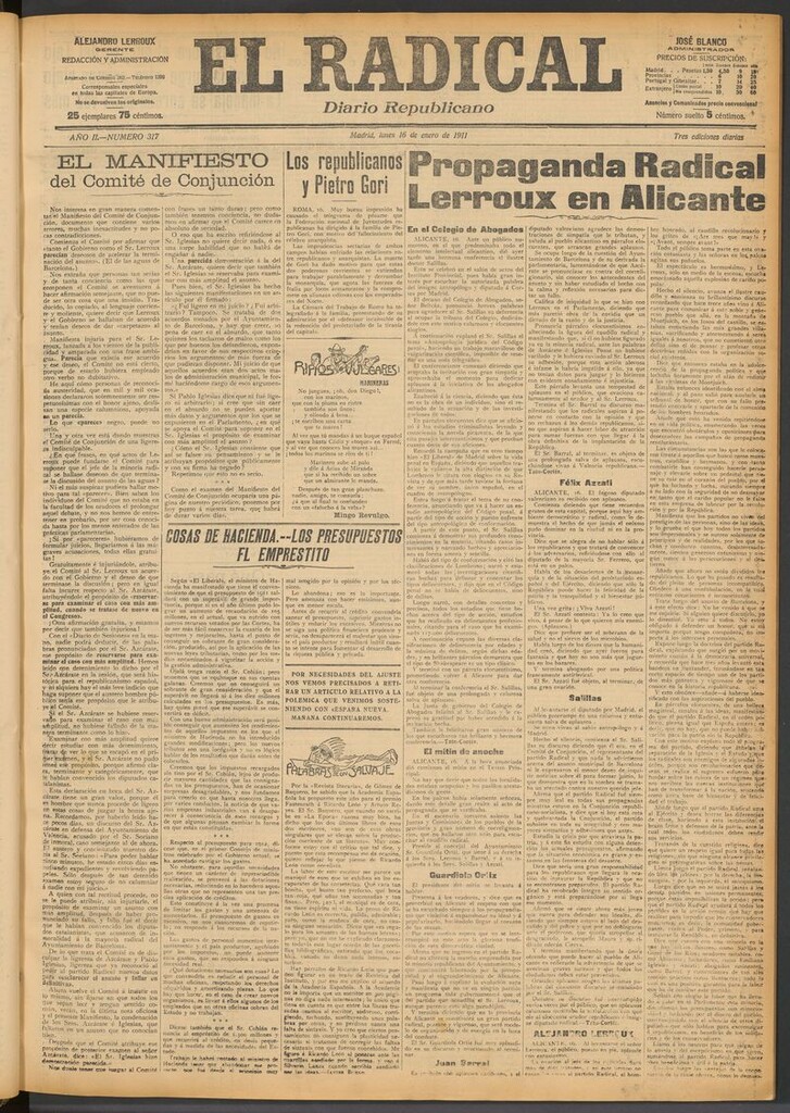 Miniatura de El Radical: diario republicano del 16 de enero de 1911