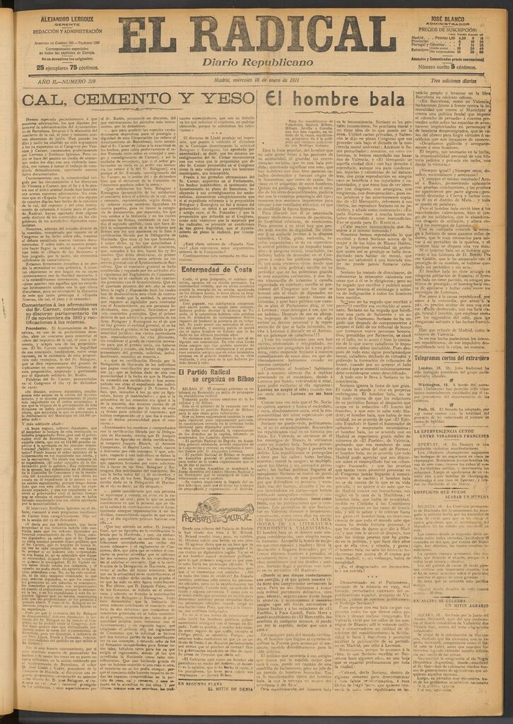Miniatura de El Radical: diario republicano del 18 de enero de 1911
