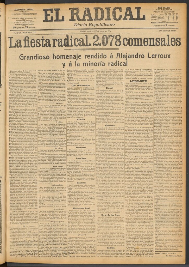Miniatura de El Radical: diario republicano del 22 de enero de 1911