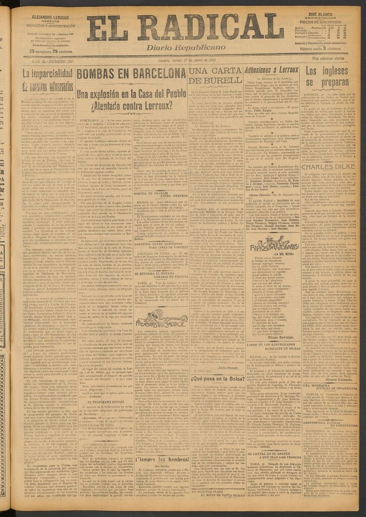 Miniatura de El Radical: diario republicano del 27 de enero de 1911