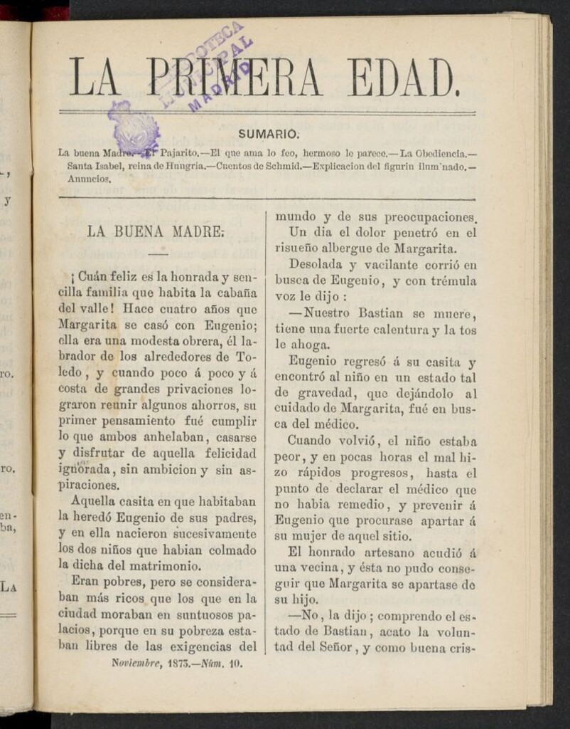 Miniatura de La Primera Edad de noviembre de 1873, nº 10