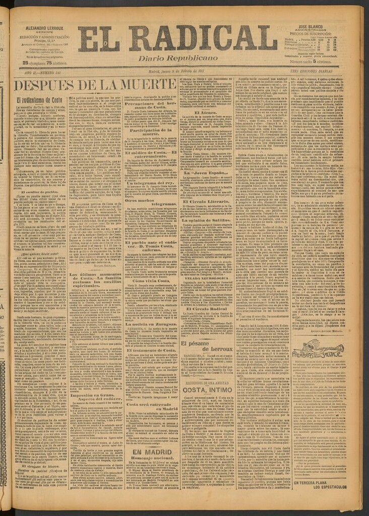 Miniatura de El Radical: diario republicano del 9 de febrero de 1911