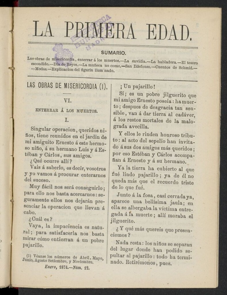 Miniatura de La Primera Edad de enero de 1874, nº 12