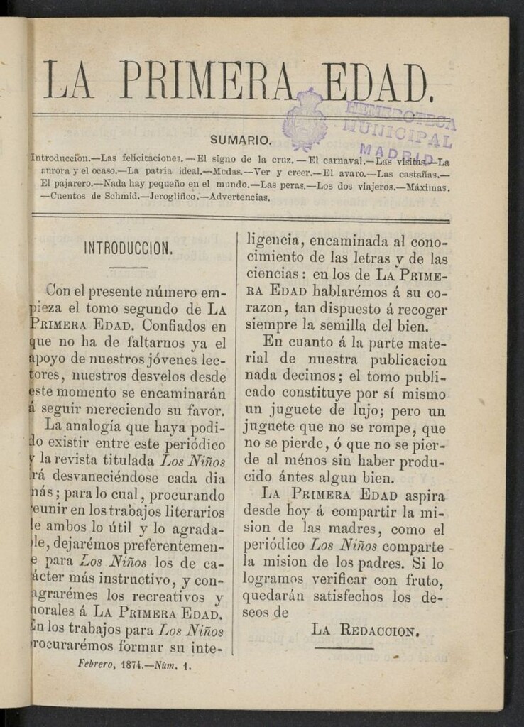 Miniatura de La Primera Edad de febrero de 1874, nº 1