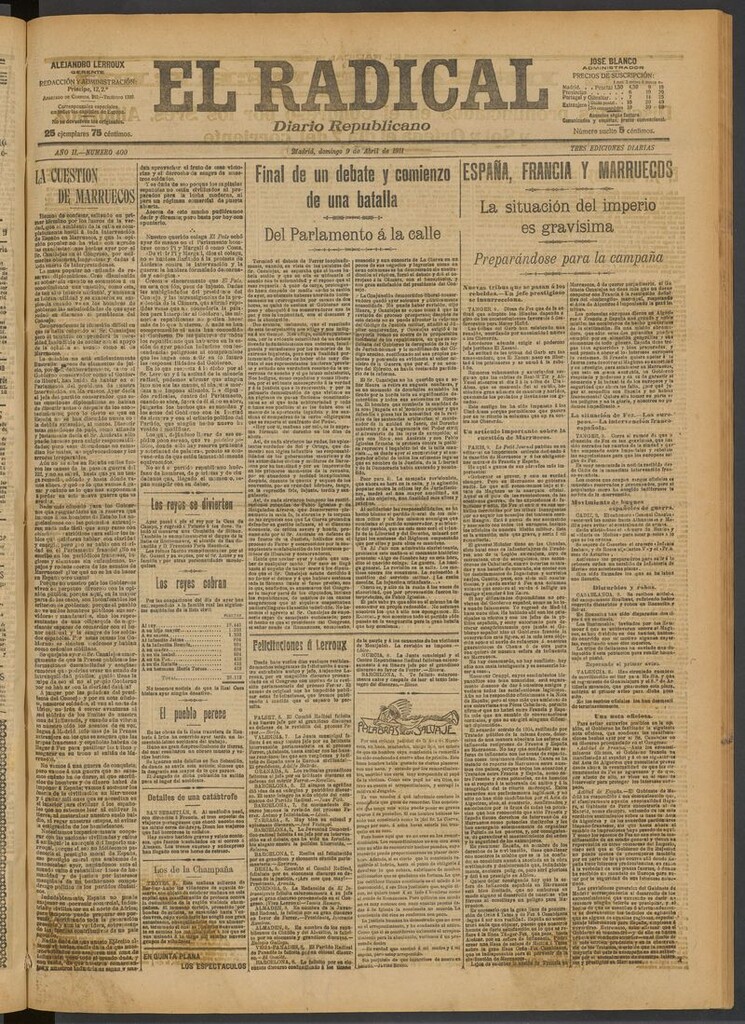 Miniatura de El Radical: diario republicano del 9 de abril de 1911