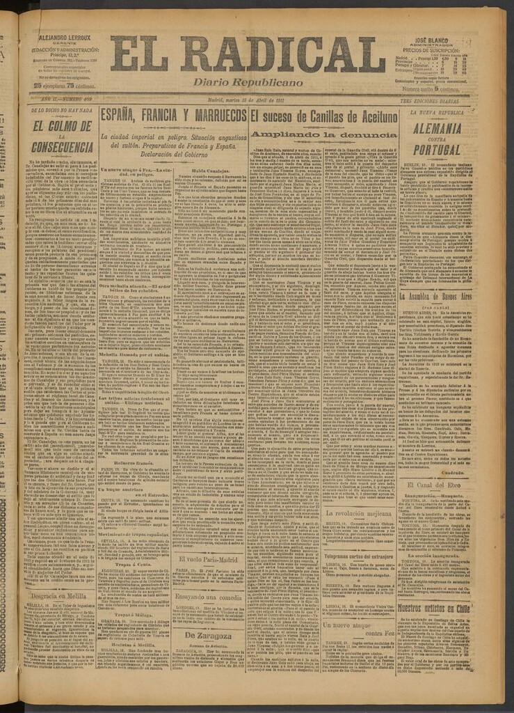 Miniatura de El Radical: diario republicano del 18 de abril de 1911