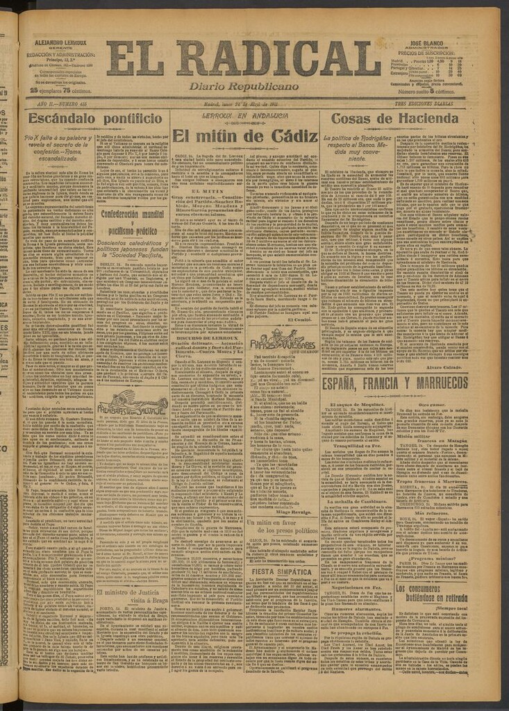 Miniatura de El Radical: diario republicano del 24 de abril de 1911