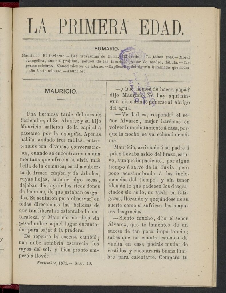 Miniatura de La Primera Edad de noviembre de 1874, nº 10