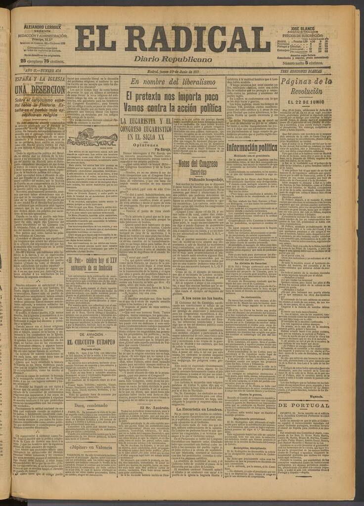 Miniatura de El Radical: diario republicano del 22 de junio de 1911