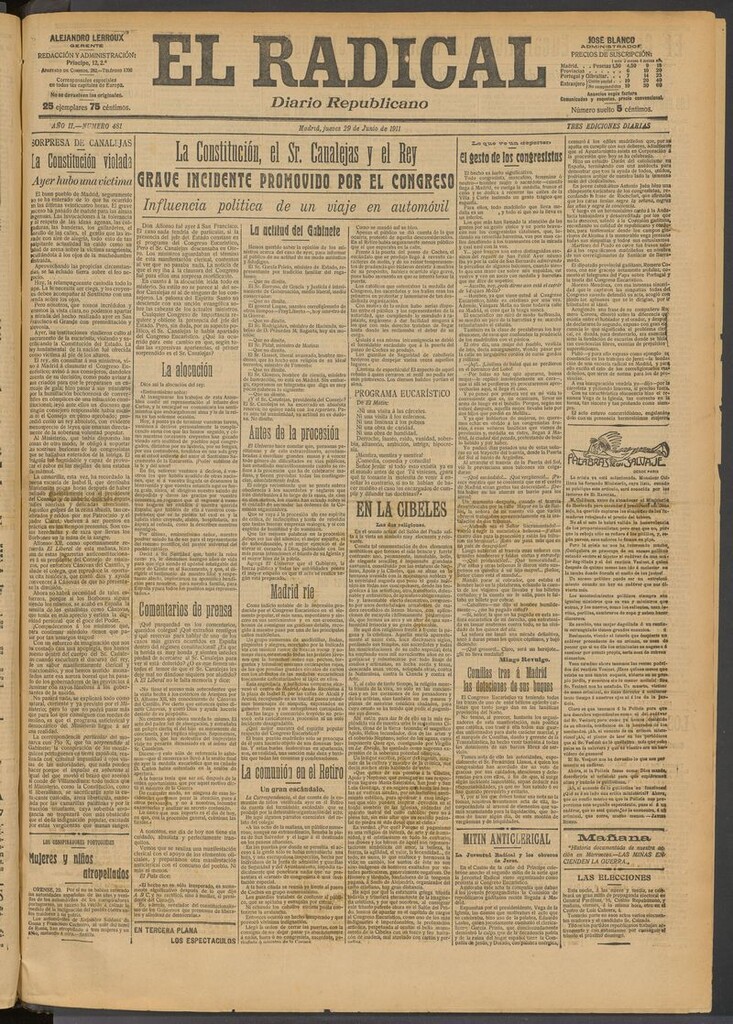 Miniatura de El Radical: diario republicano del 29 de junio de 1911