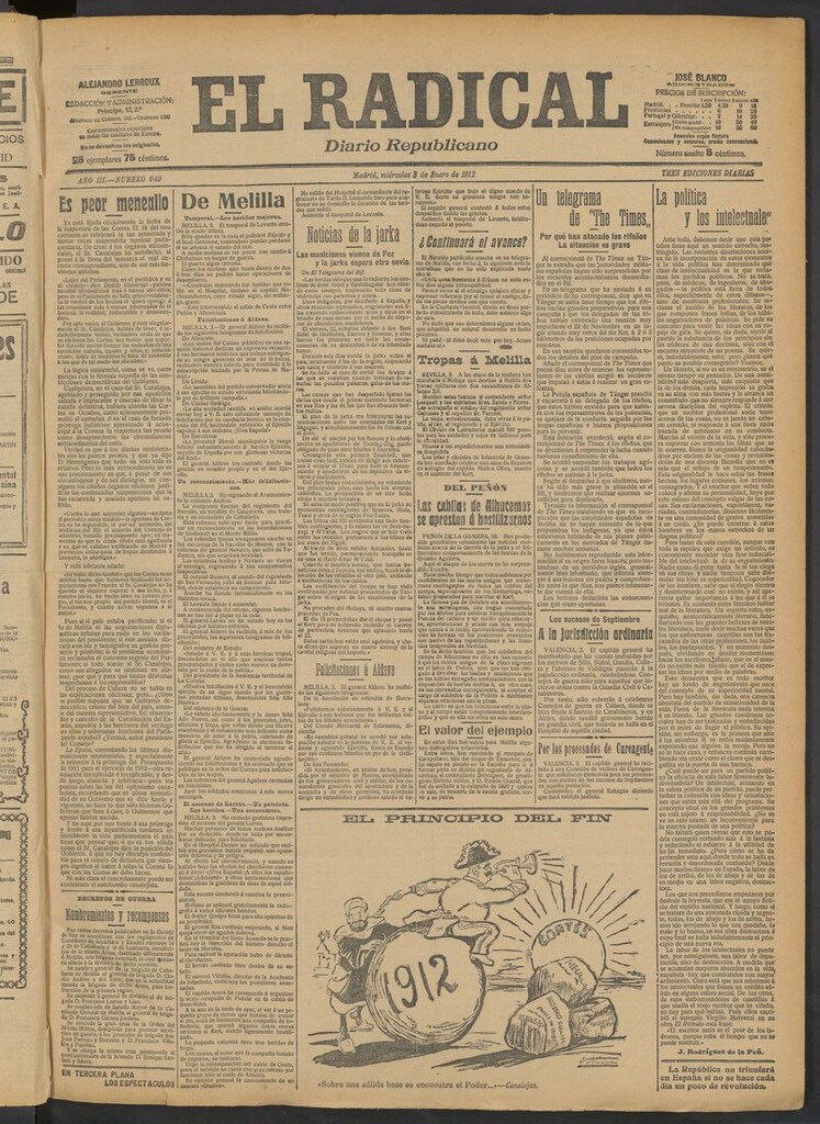 Miniatura de El Radical: diario republicano del 3 de enero de 1912