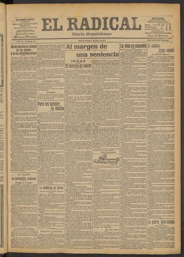 Miniatura de El Radical: diario republicano del 7 de enero de 1912