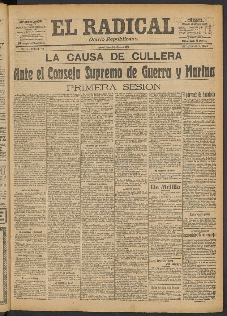 Miniatura de El Radical: diario republicano del 8 de enero de 1912