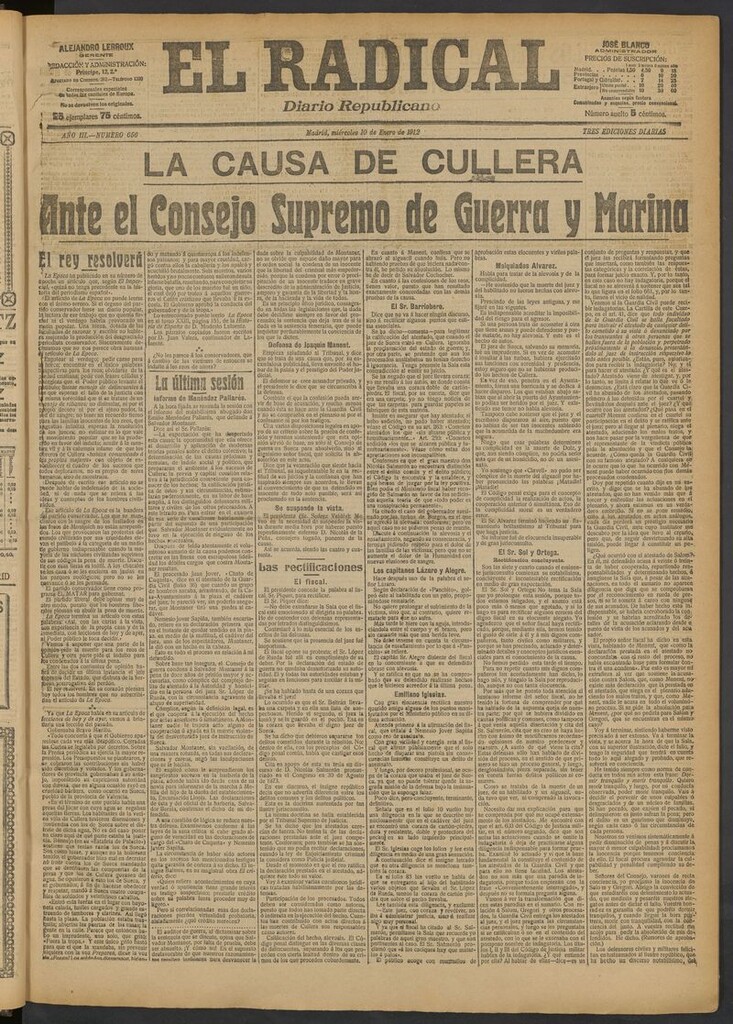Miniatura de El Radical: diario republicano del 10 de enero de 1912
