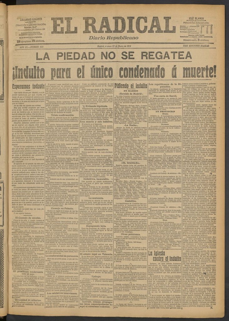 Miniatura de El Radical: diario republicano del 12 de enero de 1912