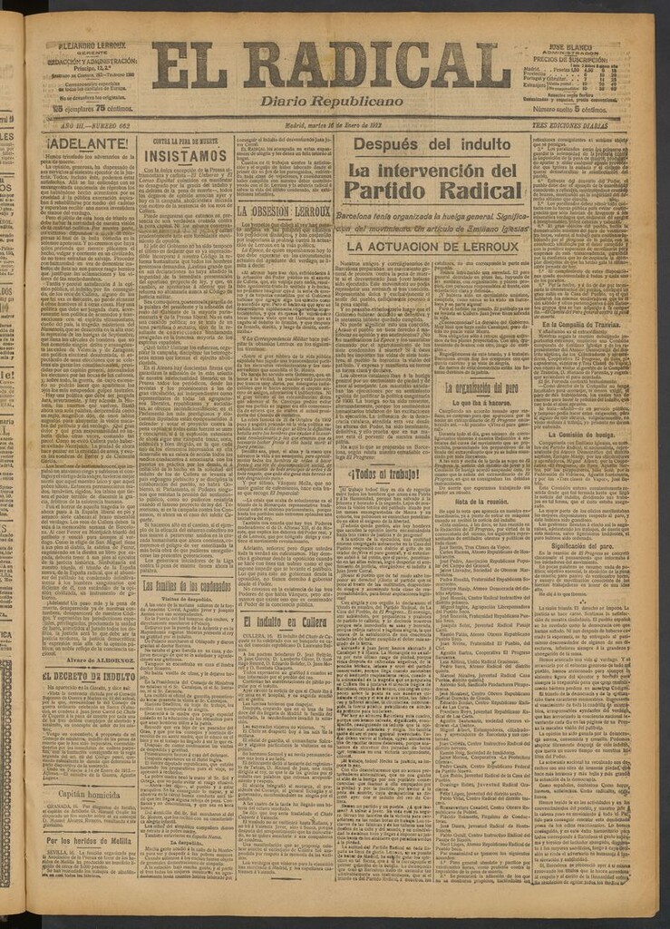 Miniatura de El Radical: diario republicano del 16 de enero de 1912