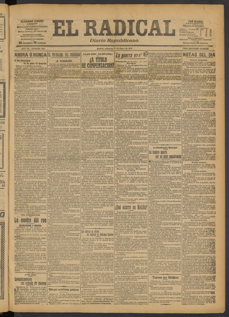 Miniatura de El Radical: diario republicano del 17 de enero de 1912