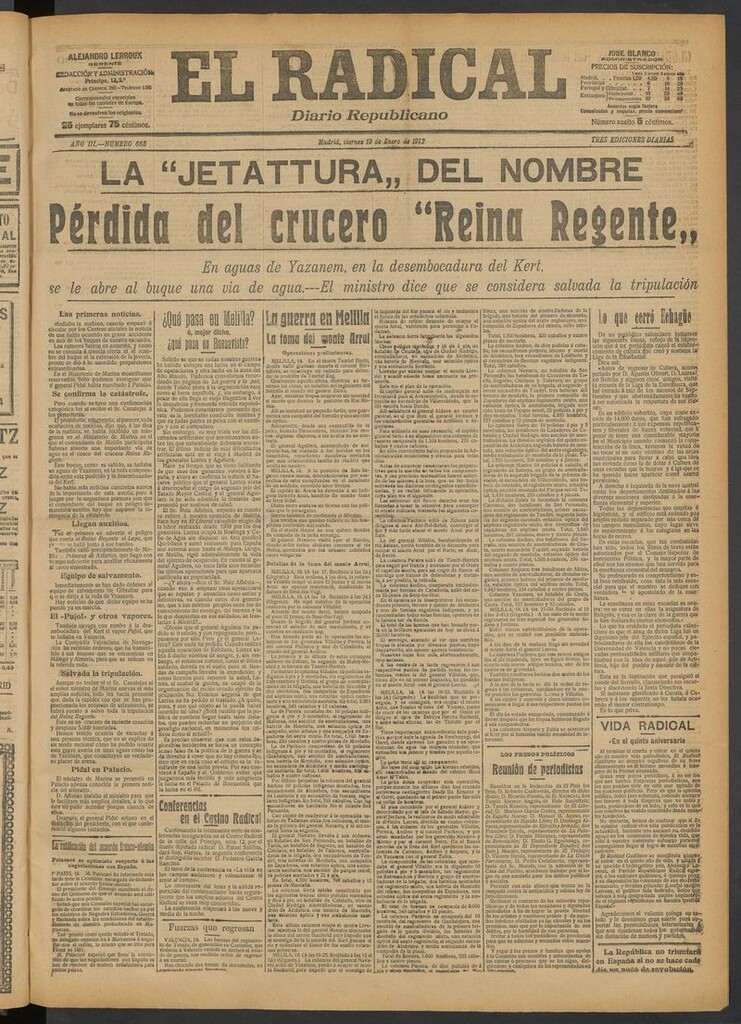 Miniatura de El Radical: diario republicano del 19 de enero de 1912