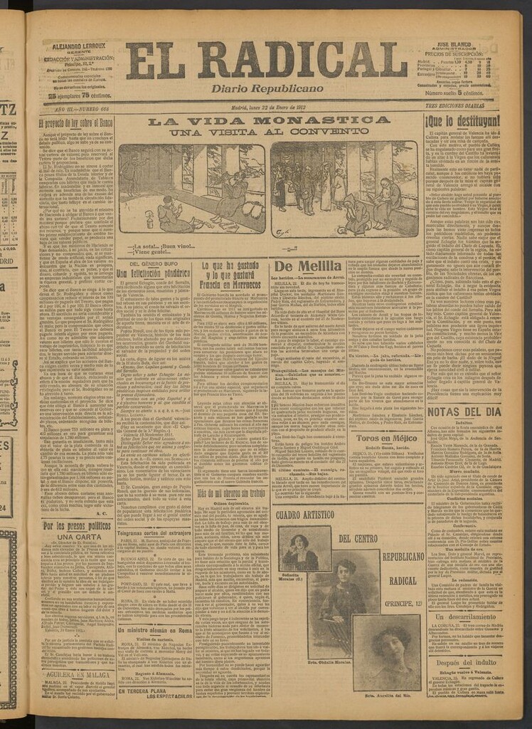 Miniatura de El Radical: diario republicano del 22 de enero de 1912